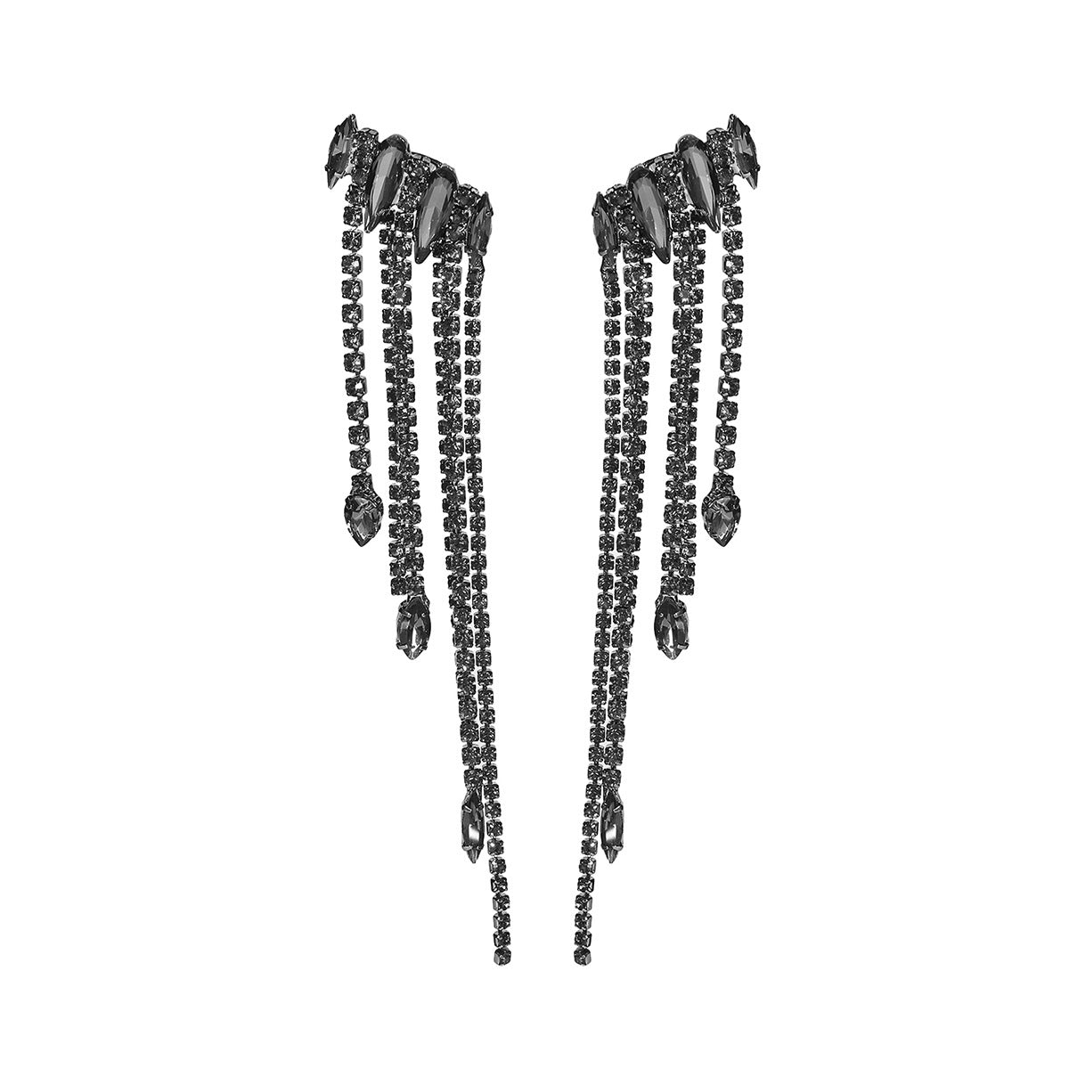 European and American catwalk performances, high-end exaggerated rhinestone long fringed earrings, flash diamond stud earrings, earrings, women's earrings