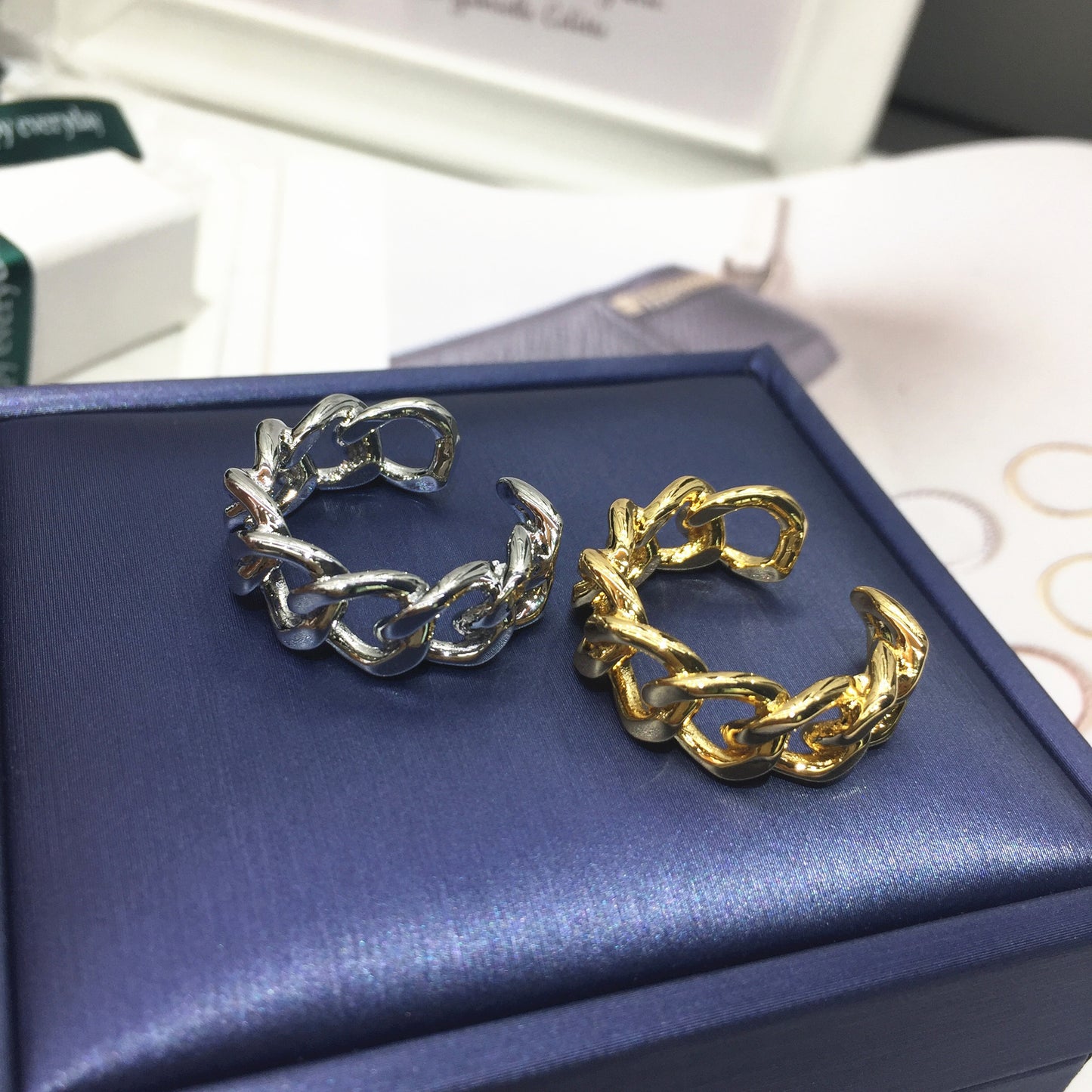 Light luxury exaggerated braided chain opening ring European and American niche design adjustable rings