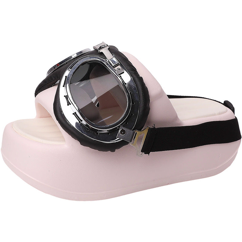 Locomotive glasses wear slippers outside women's summer  new niche design fashionable thick bottom heightening sandals