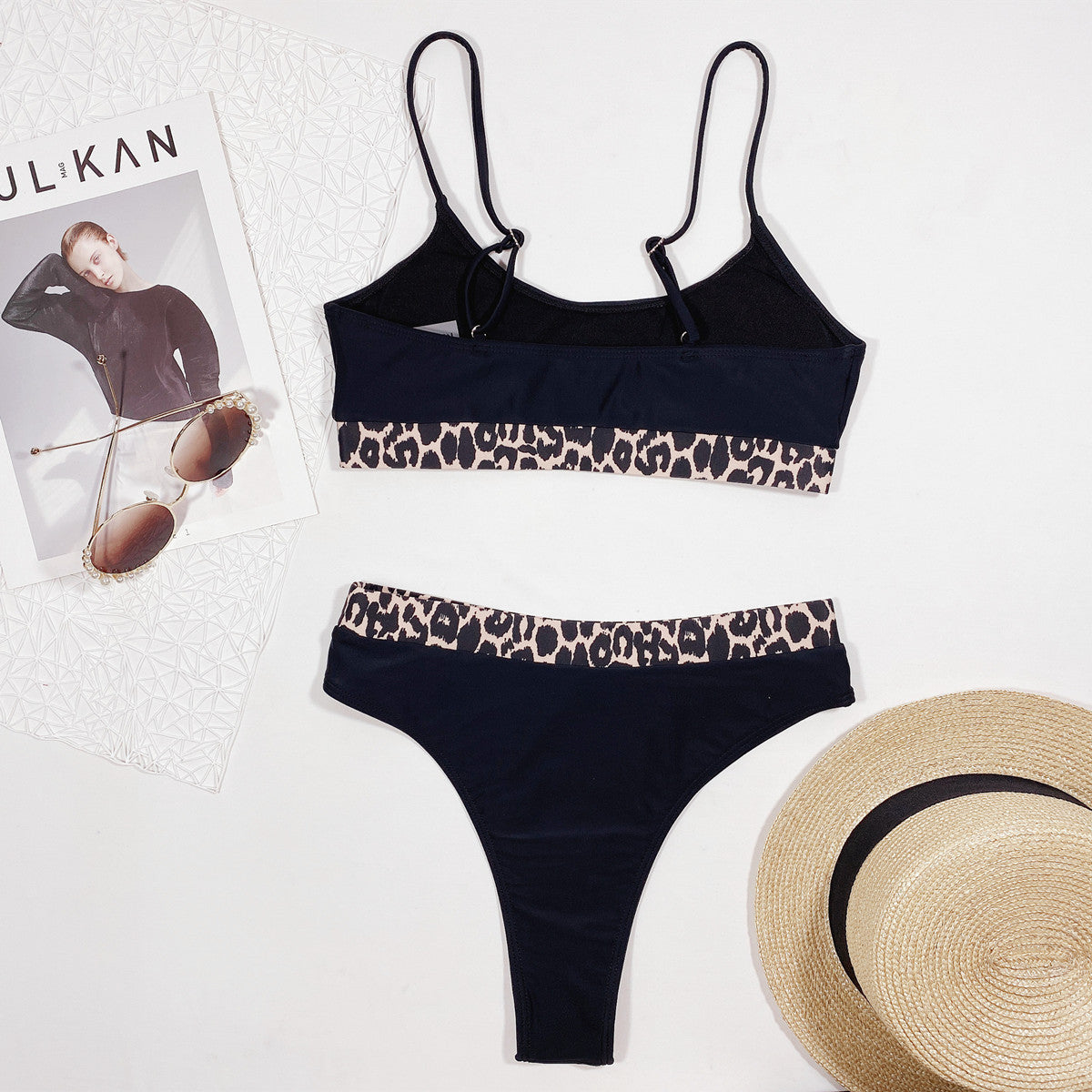 new bikini outer single swimsuit European and American new women's swimsuits leopard print splicing bikini