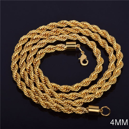 Foreign trade hot-selling European and American trend jewelry plated 18K gold necklace 4MM flash twist rope twist necklace