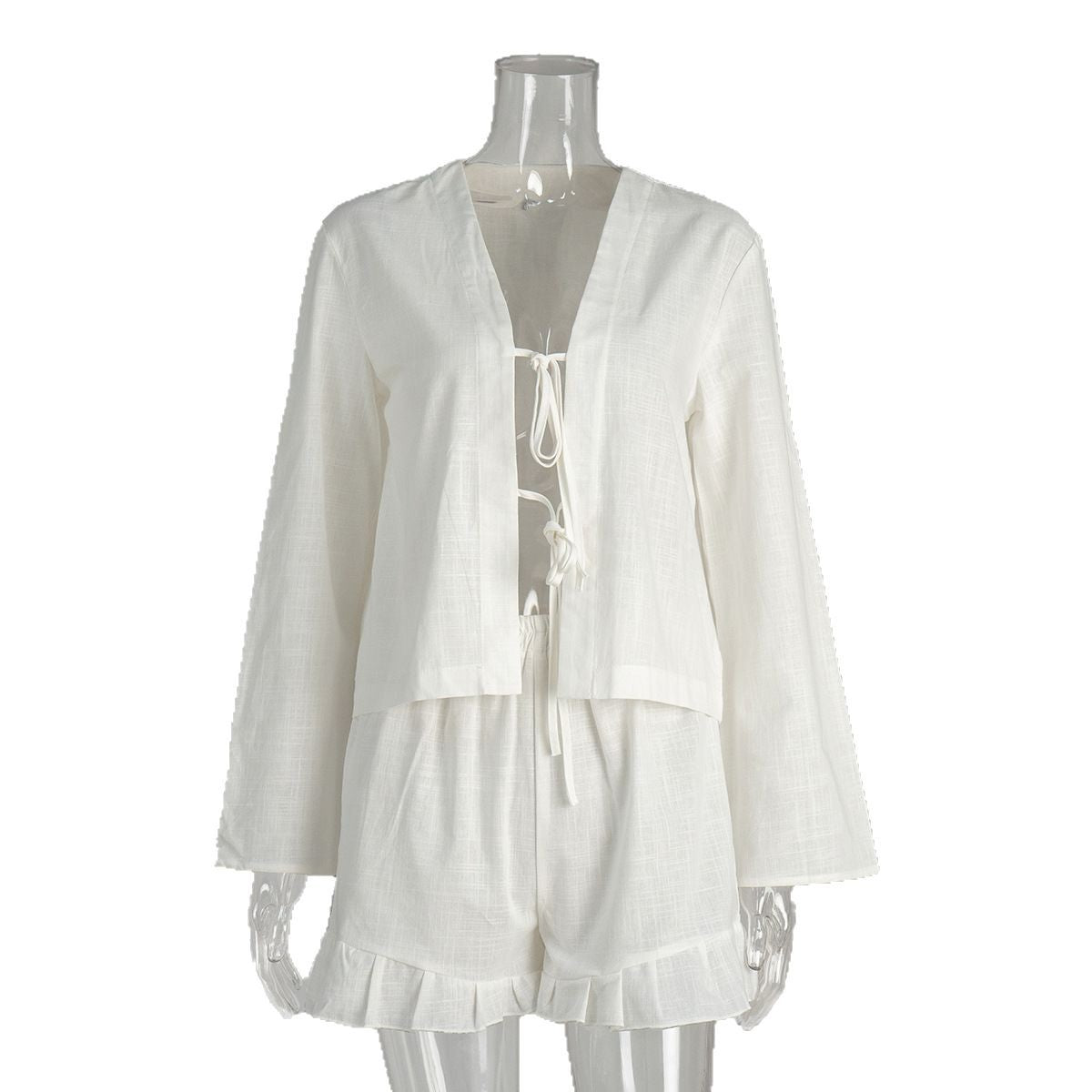 Cross-border pure cotton strap cardigan + shorts set European and American spring and summer new loose casual shorts set women  suits