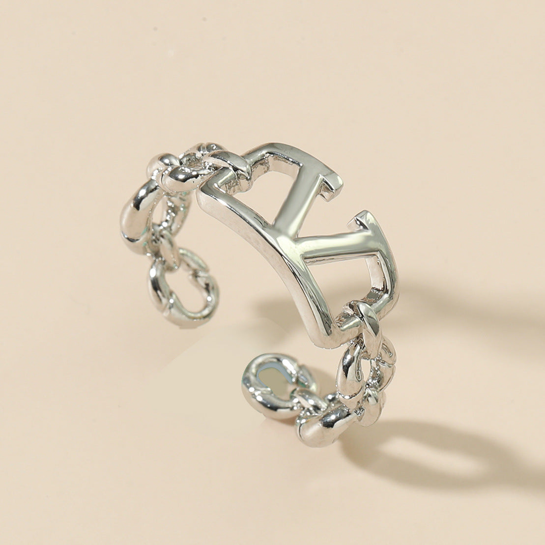 Japan and South Korea exquisite luxury plaid geometric opening metal rings temperament design sense letter index finger ring wholesale