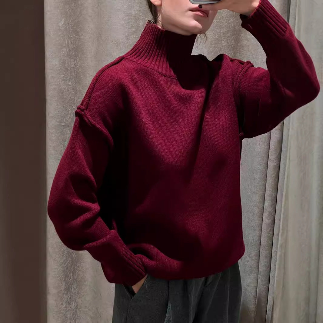 Cross-border splicing turtleneck sweater women's Europe, America, autumn and winter new casual loose lazy thickened sweater knitted jumper