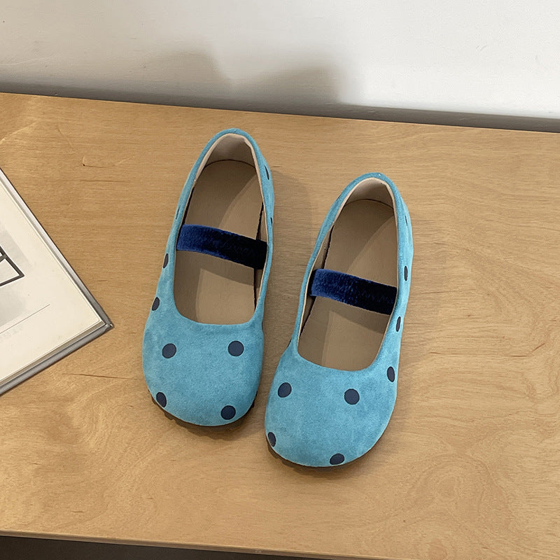 Shallow mouth Mary Jane single shoes children's spring and summer  new fairy wind ballet polka dot flat beanie shoes