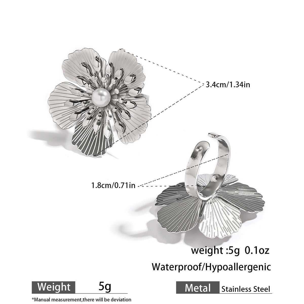Malt stainless steel non-fading flower rings female three-dimensional opening design ring exaggerated European and American jewelry