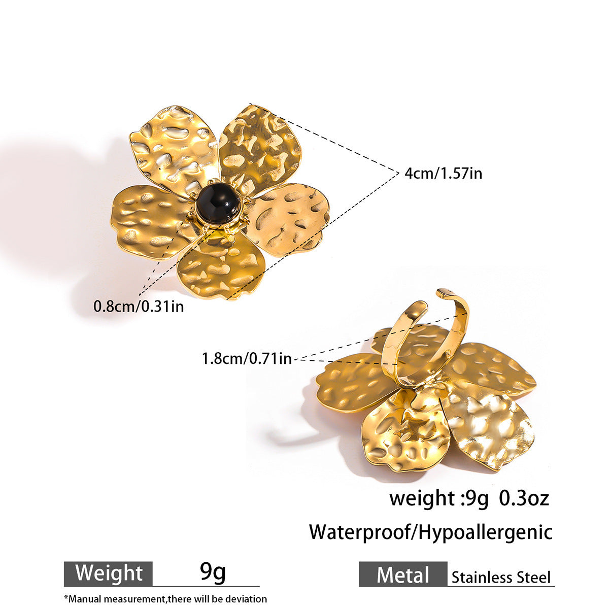 Malt stainless steel non-fading flower rings female three-dimensional opening design ring exaggerated European and American jewelry