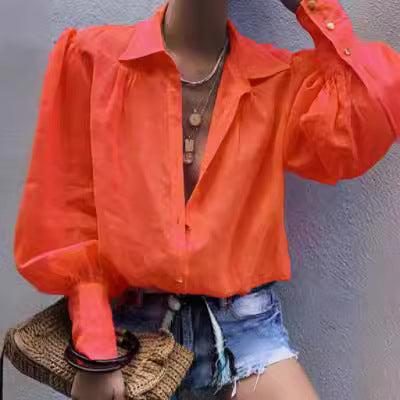 Women's autumn and winter solid color single-breasted long-sleeved shirts top 6 colors 4 yards