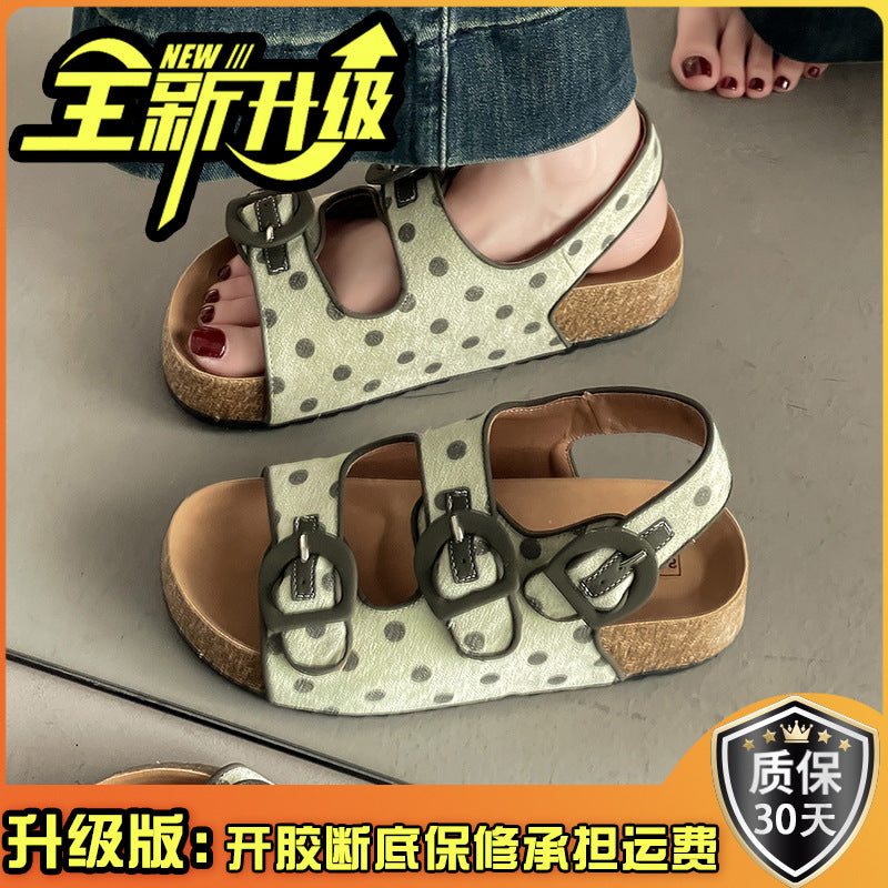 Polka dot platform Birkenstocks women's  new summer versatile and comfortable women wearing sandals with one foot and half drags  slippers
