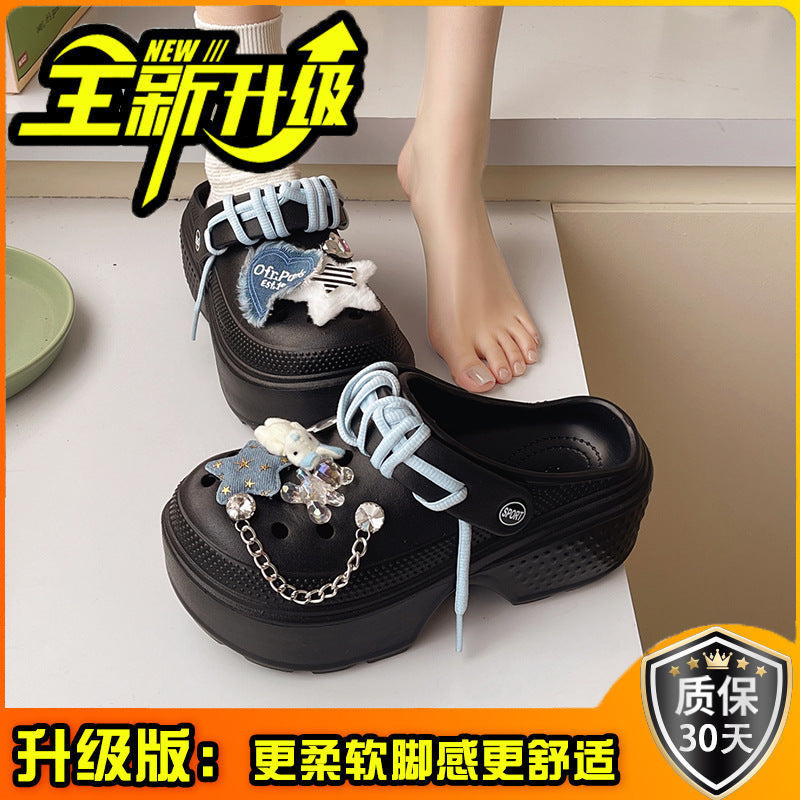 Thick-bottomed muffin hole hole women's summer wear  heightening new small non-slip bag head original DIY slippers