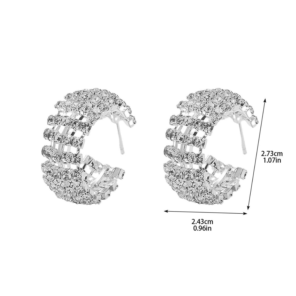 Europe, America, high-version luxury and shiny C-shaped earrings for women, simple and versatile diamond-set stud earrings, ear jewelry wholesale