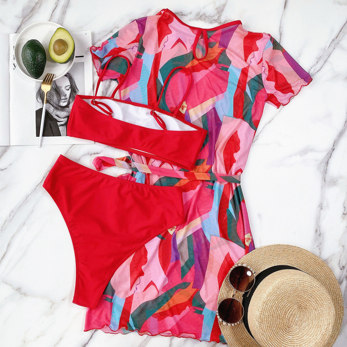 Three-piece outer single swimsuit bikini  new swimsuit women's split solid color swimsuit burst swimsuits