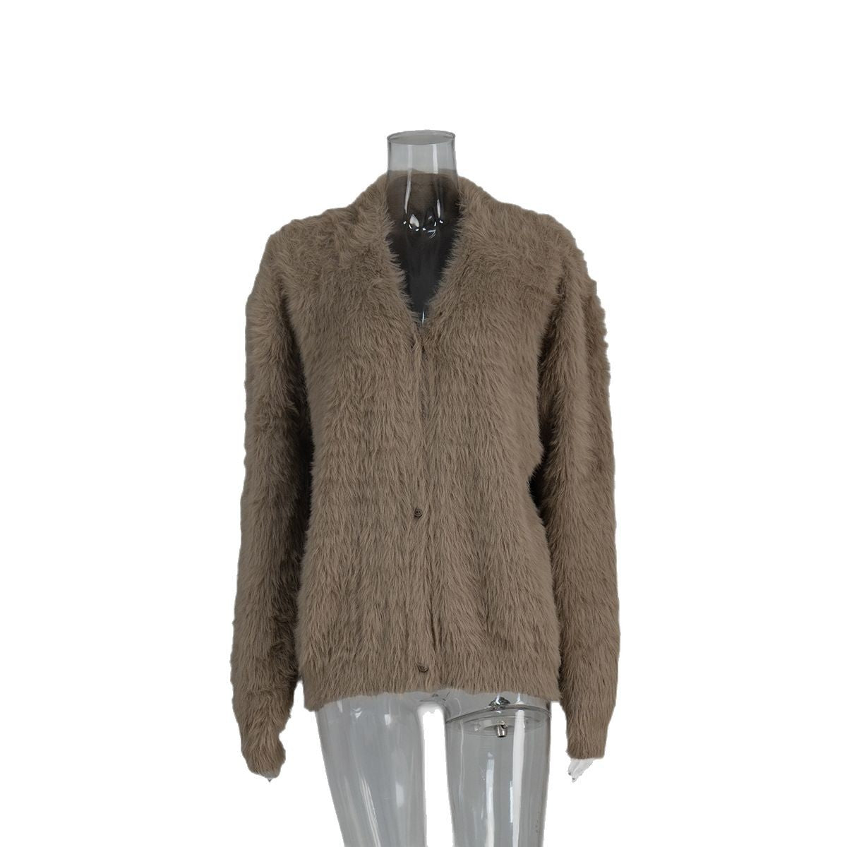 Cross-border imitation mink knitted sweater cardigan European, American autumn and winter lazy loose long-sleeved V-neck sweater jacket women