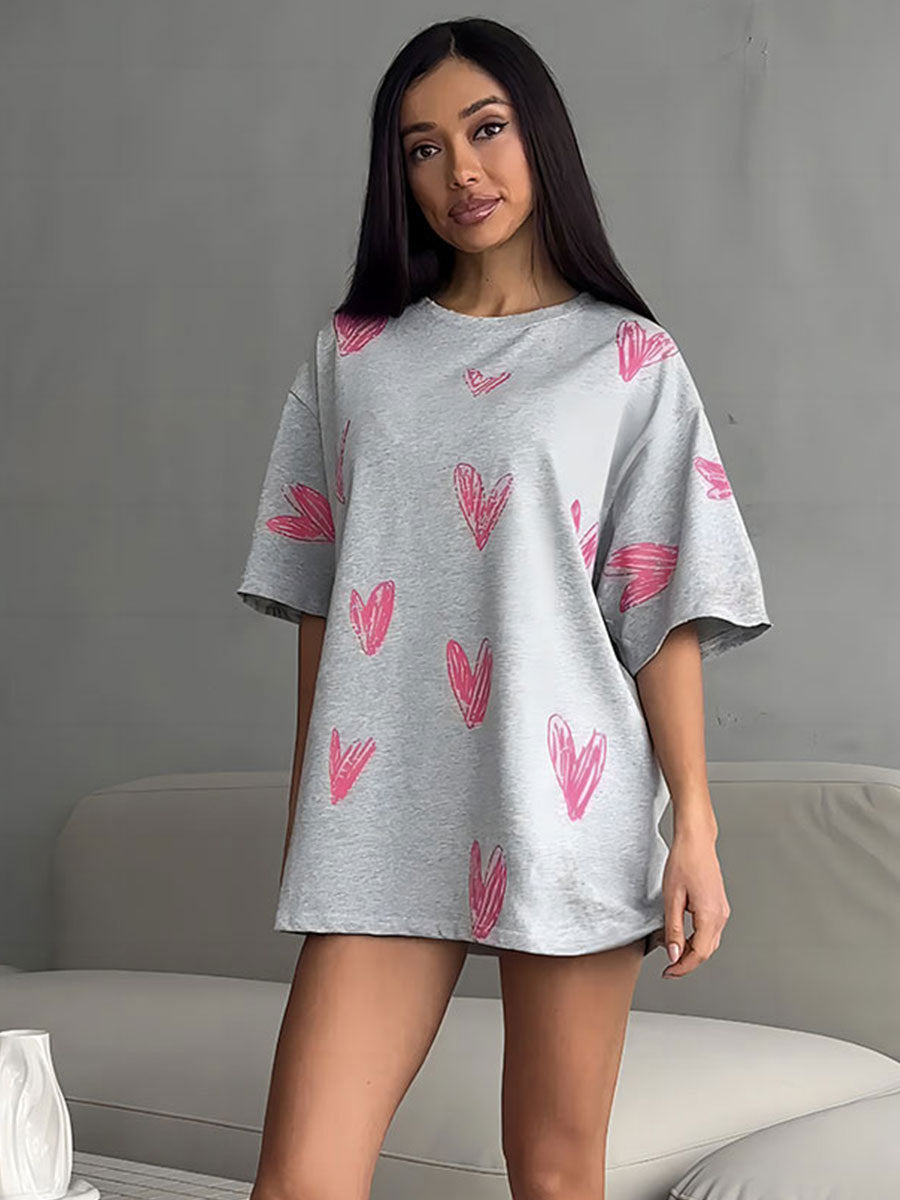 Love printed T-shirts European and American summer new street trend hand-painted love printed short-sleeved T-shirt