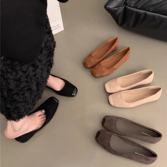 Korean version of design flat shoes spring and summer French casual women's  shoes one-pedal temperament single Beanie shoes shallow mouth slippers