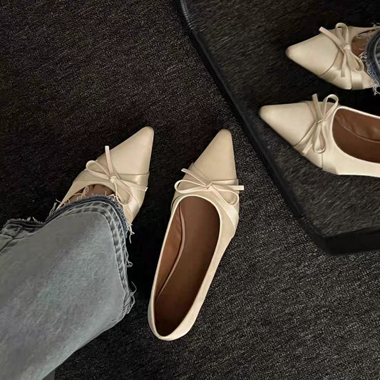 European and American style casual bow flats  autumn new products pointed inner height increase shallow mouth single beanie shoes bag head single shoes