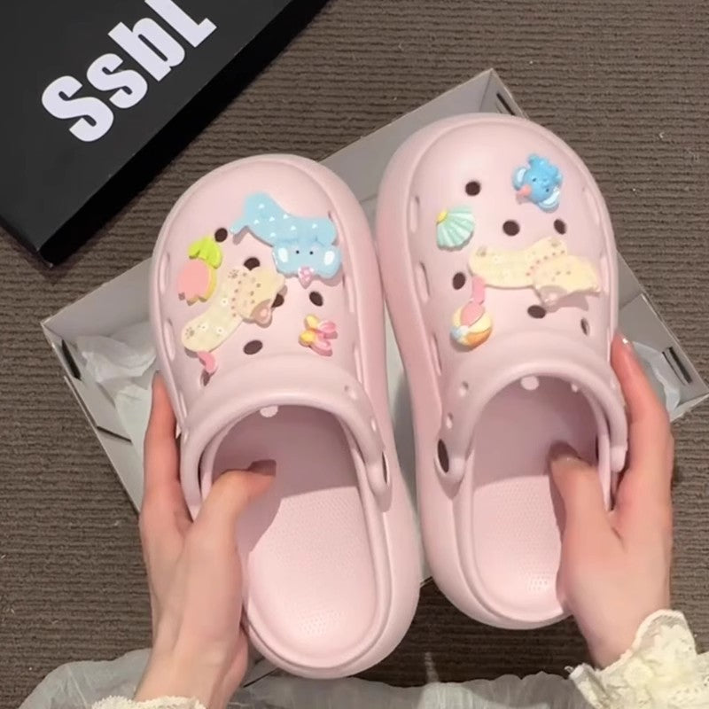 kitty cat hole shoes women's  summer new thick-soled heightened non-slip beach bag head slippers