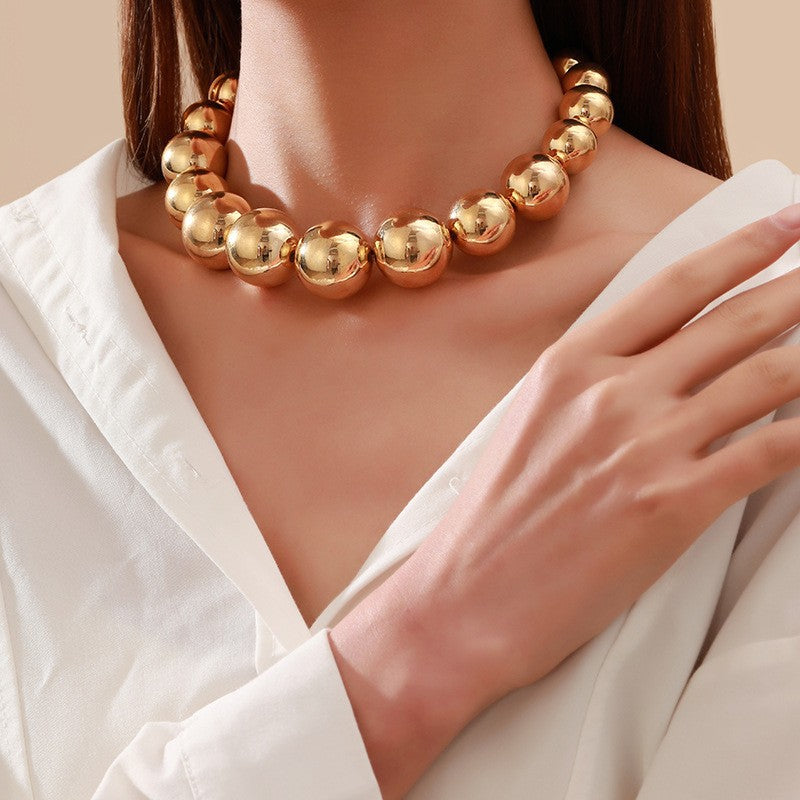 European and American jewelry, exaggerated large round bead punk collar collarbone chain, hot-selling geometric bead necklace women's beads
