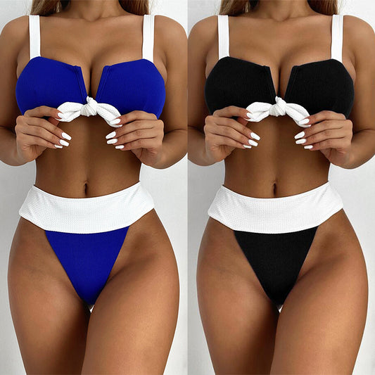 Outer single swimsuit   European and American foreign trade women's split swimsuits splicing bikini