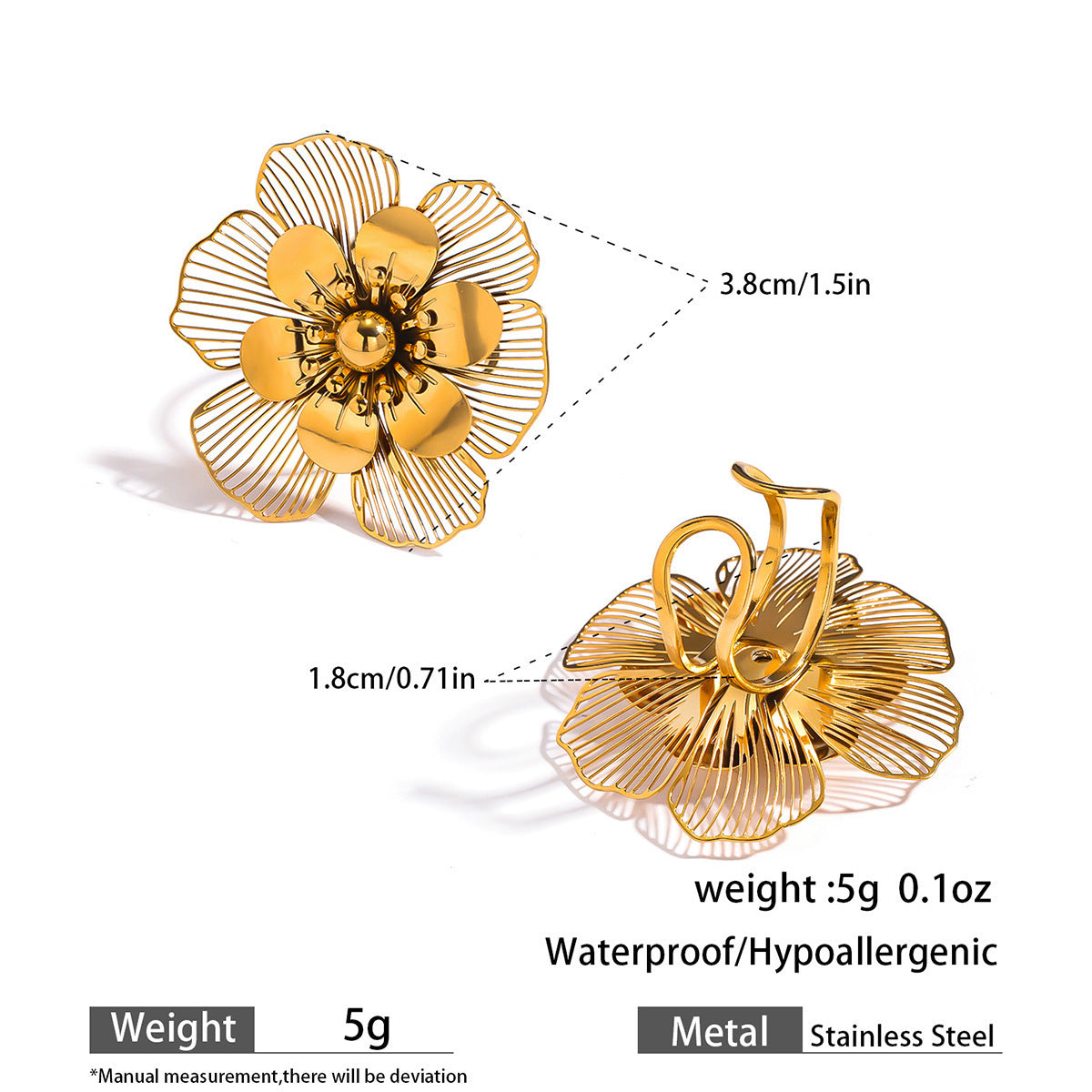 Malt stainless steel non-fading flower rings female three-dimensional opening design ring exaggerated European and American jewelry