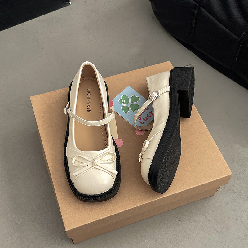 Fairy style French single beanie shoes retro bow Mary Jane shoes women's spring new small fragrant style gentle temperament high heels