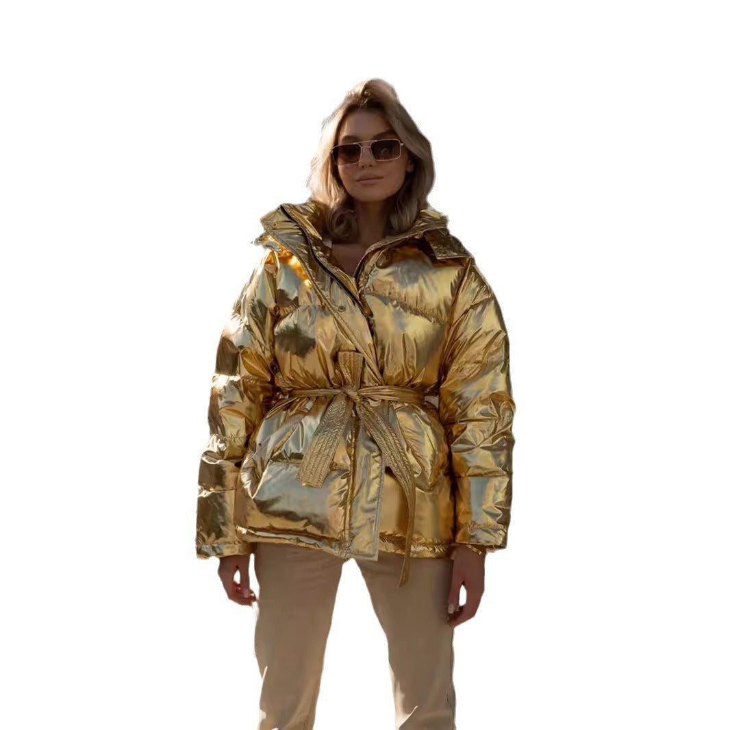 Hooded cotton jacket women's sports outdoor glossy bread clothing European and American autumn and winter casual cotton-padded jackets