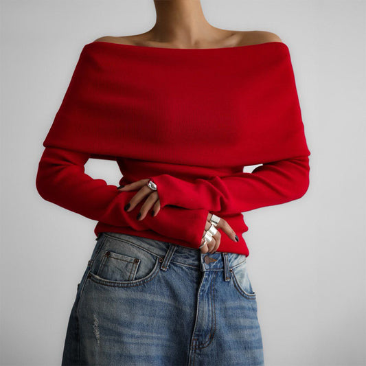 Sweater women's autumn and winter European and American style long-sleeved knitted bottoming shirt one-word shoulder sexy slim-fitting off-the-shoulder top