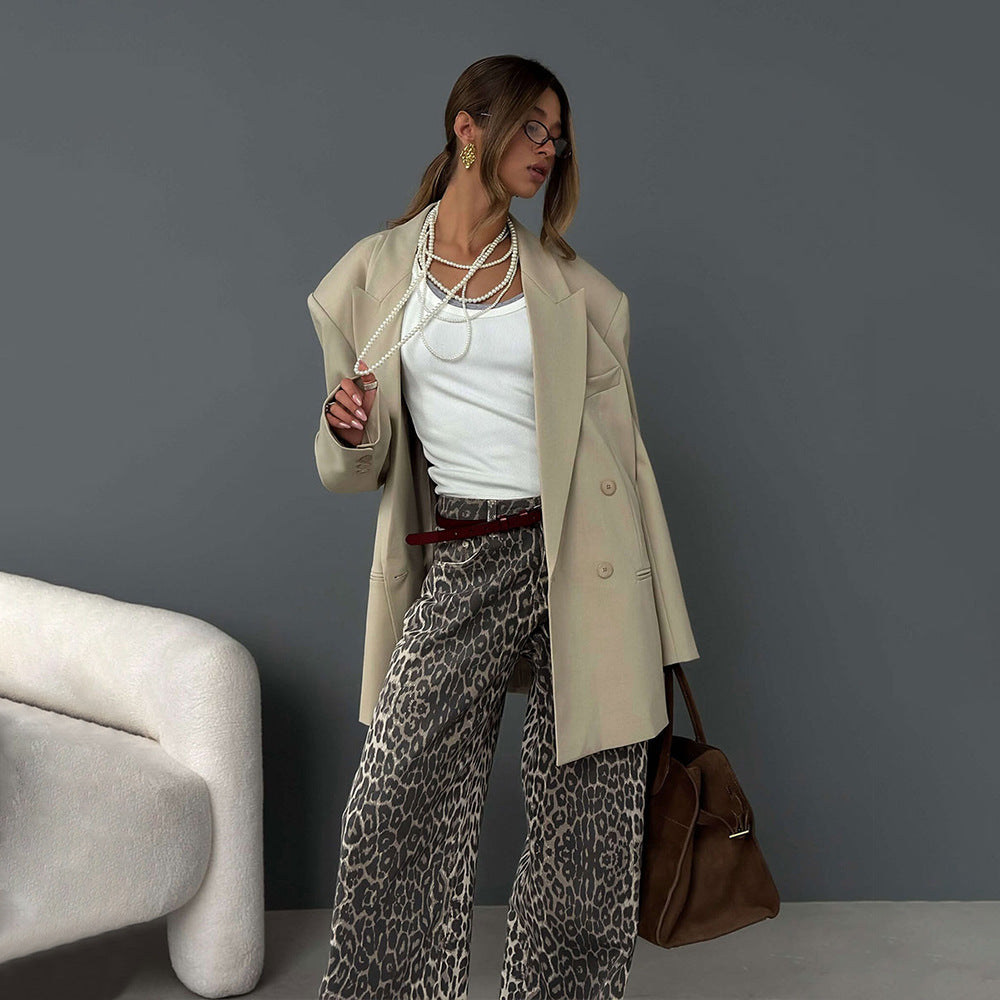 Cross-border leopard print wide-leg pants, European and American spring and summer new Y2K loose casual mopping leopard print wide-leg pants