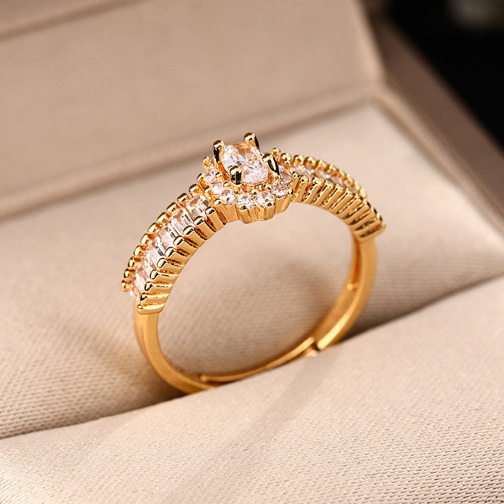 French retro micro-inlaid zircon ring women's versatile high-end sense light luxury personality INS wind open rings hand jewelry