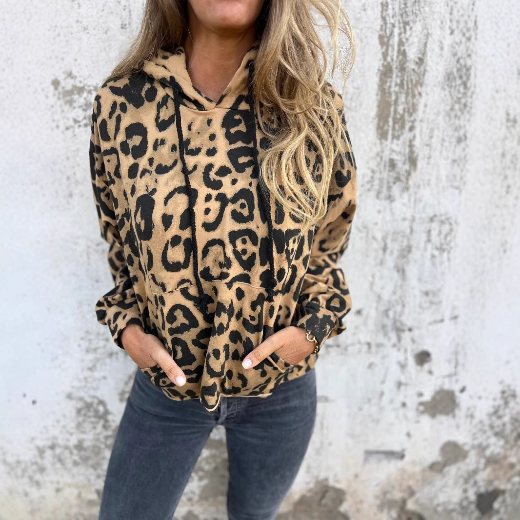 European, American retro long-sleeved women's print hooded sweater street hip-hop hooded