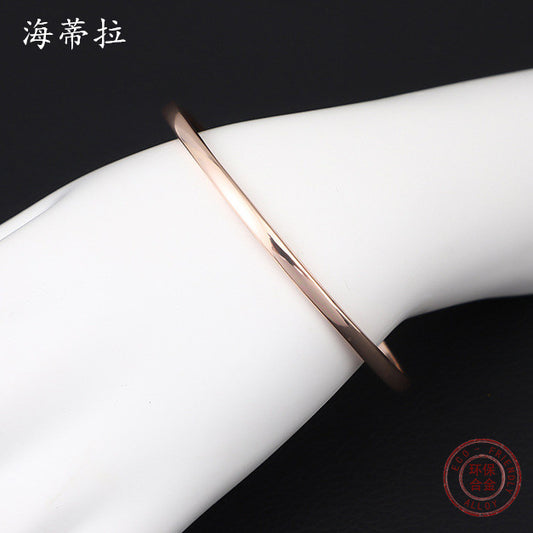 European and American popular plain circle rose gold bracelet cold wind ins round smooth surface men's and women's versatile closed bracelet