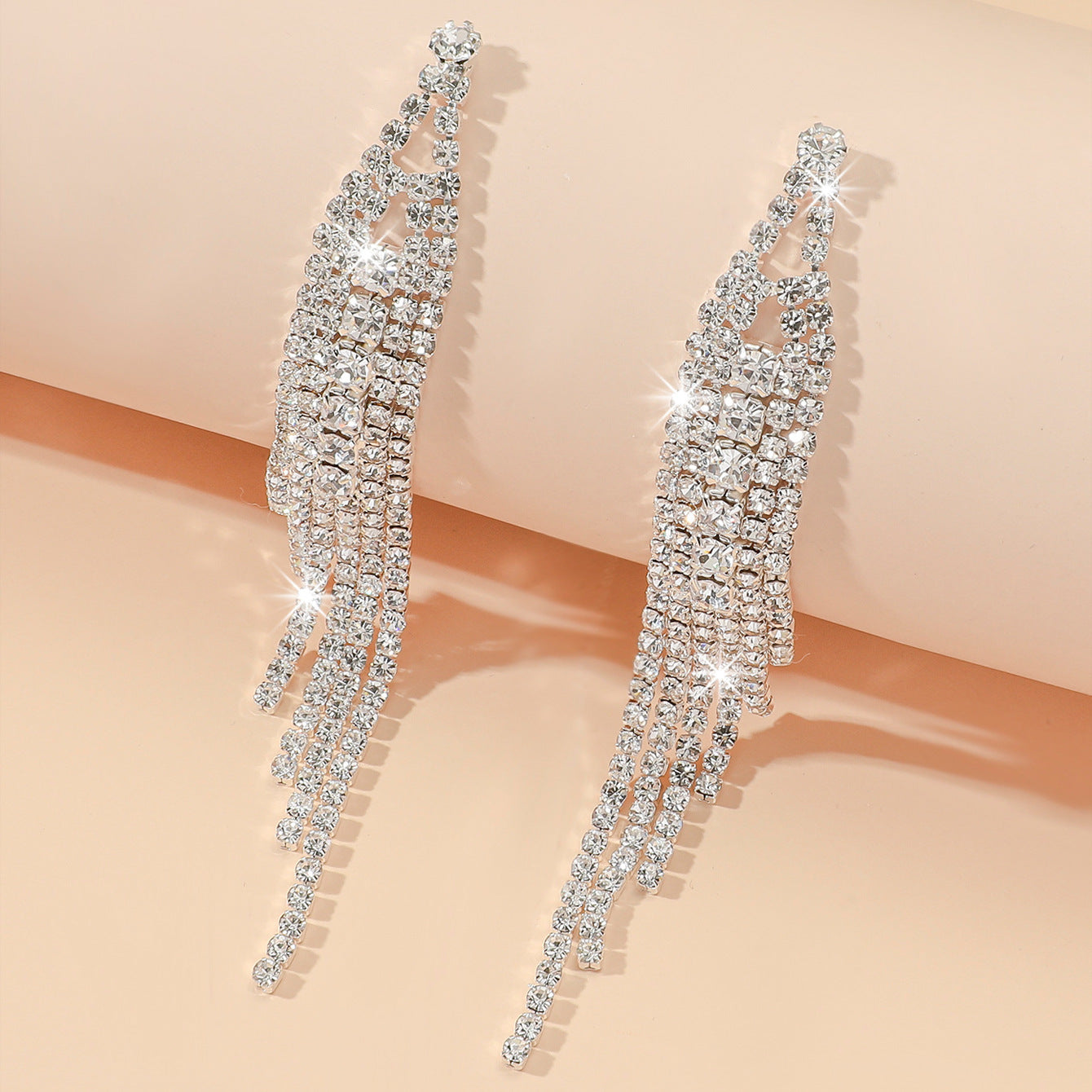 Choka Fashion Full Diamond Long Fringed Earrings Women's Temperament Rhinestone Earrings Ear Jewelry  Earrings