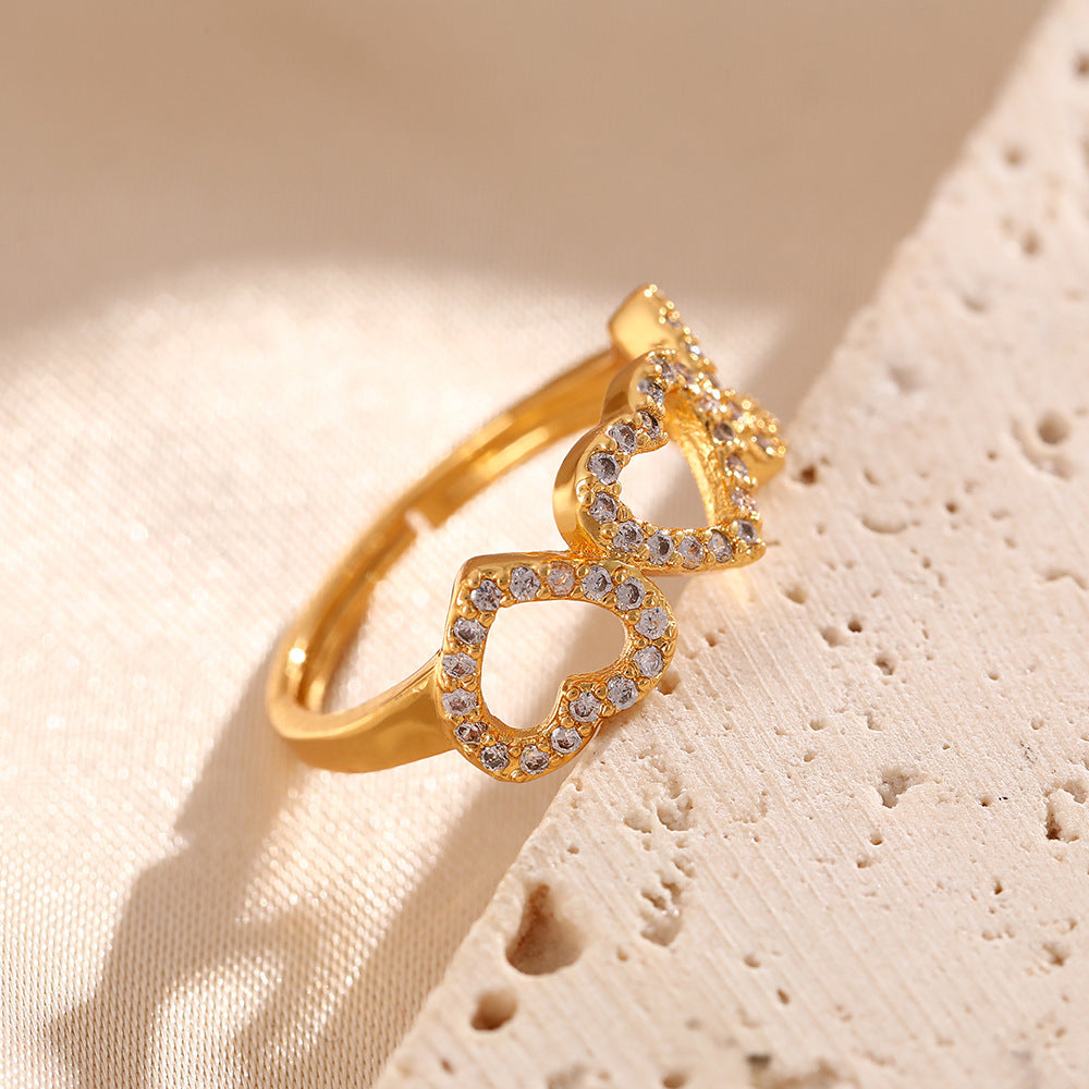 New zircon hollow love rings women's light luxury niche design sense fashion personality ins open hand jewelry