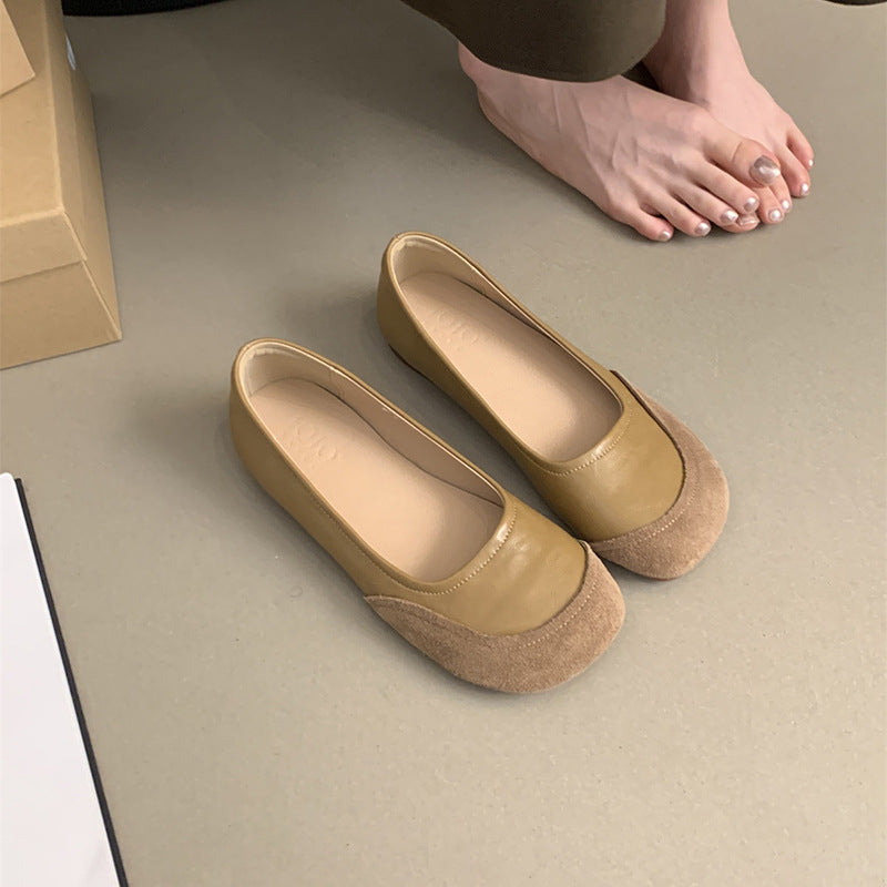 Floating mica ballet  soft leather flat-soled ballet shoes Mary Jane spring and autumn contrasting color design single beanie shoes women