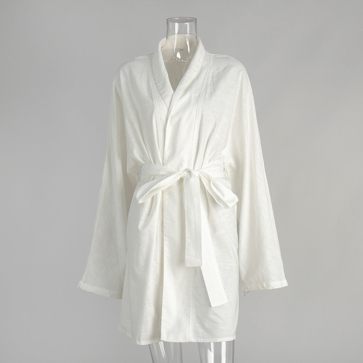 Cotton and linen robe dress women's European, American spring and summer new lace-up dress casual and comfortable beach dress   suits
