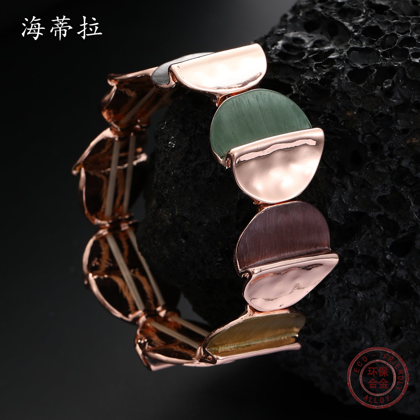 Cross-border new round geometric bracelet, color dripping oil environmentally friendly alloy bracelet, handmade painting creative modeling lady