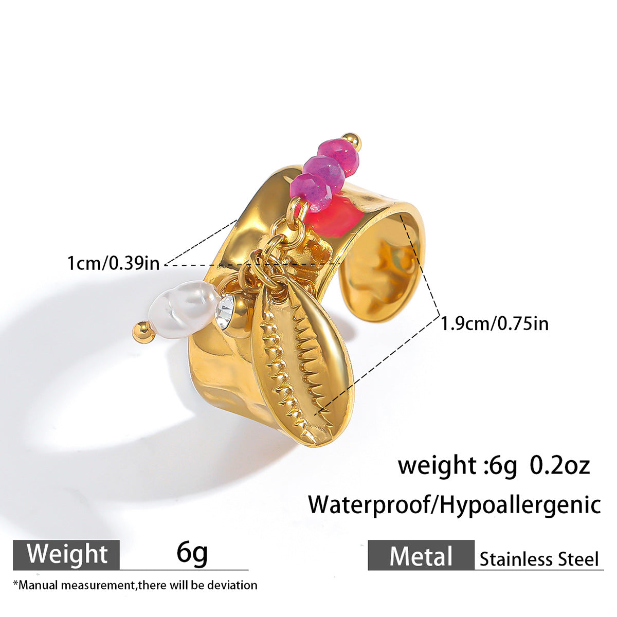 Malt European and American Stainless Steel Holiday Wind Opening Ring Conch Starfish Shell Pearl Blossom Cherry Rings Hand Jewelry