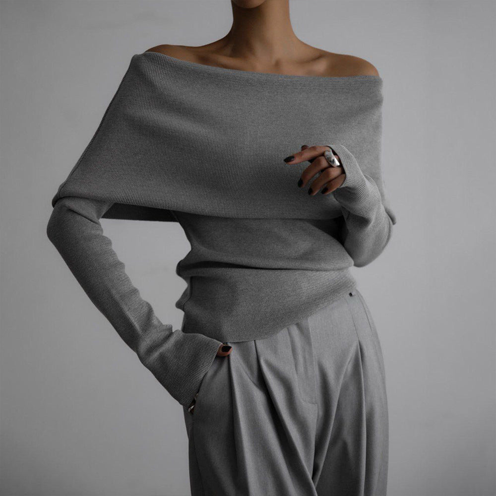 Sweater women's autumn and winter European and American style long-sleeved knitted bottoming shirt one-word shoulder sexy slim-fitting off-the-shoulder top