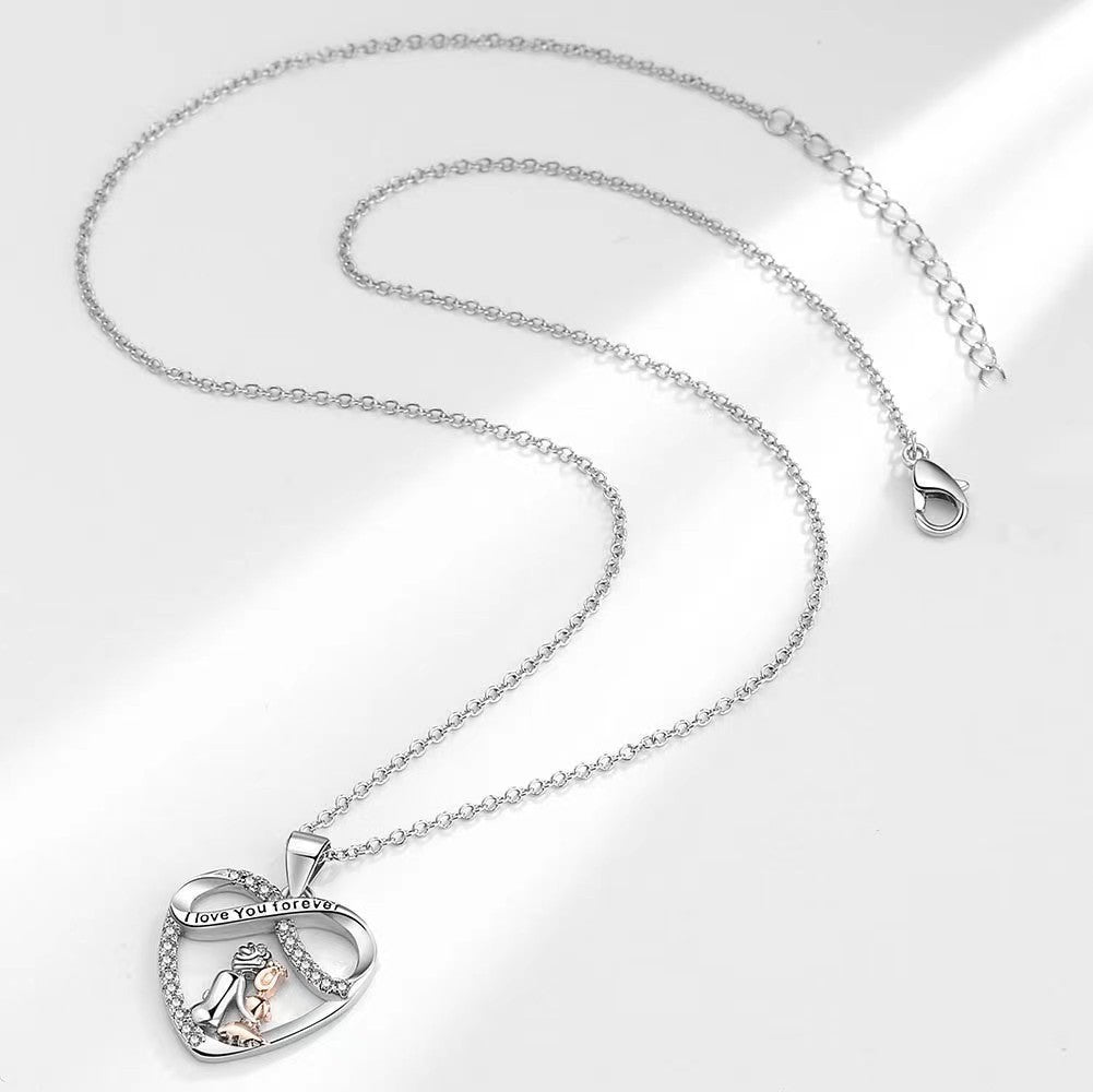 New Endless Love Mother and Daughter Necklace Women's Elegant Diamond-set Design Pendant Personalized Versatile Chain Jewelry