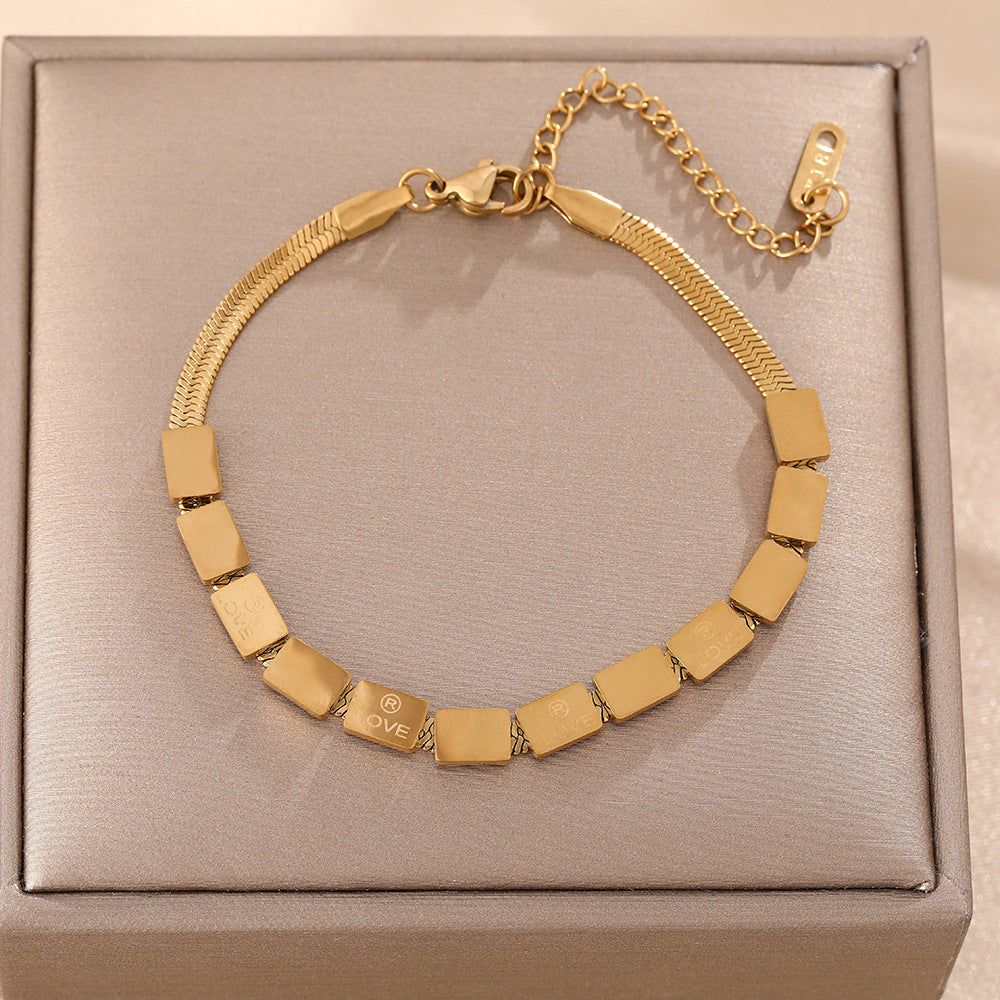 Titanium steel necklace bracelet twelve square blade chain fashionable simple love suit jewelry does not fade