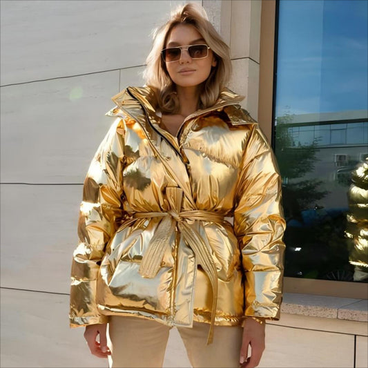 Hooded cotton jacket women's sports outdoor glossy bread clothing European and American autumn and winter casual cotton-padded jackets