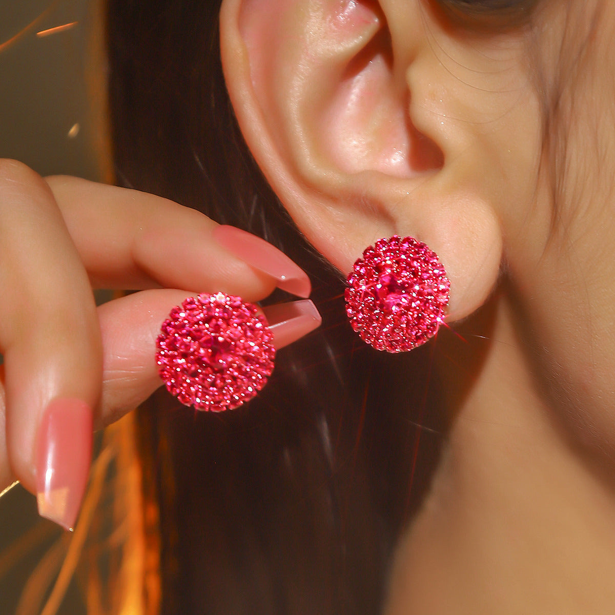 DINGKA explosive rhinestone geometric round women's earrings, a pair of versatile exquisite circles