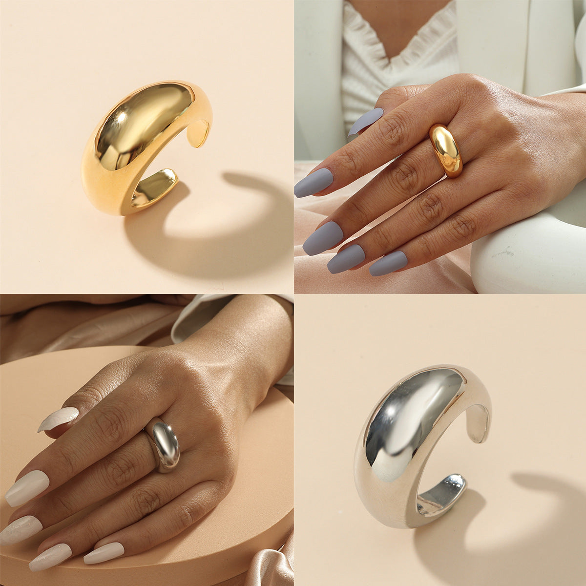 Korean version ins niche design simple geometric arc surface smooth surface texture open rings women's fashion ring wholesale
