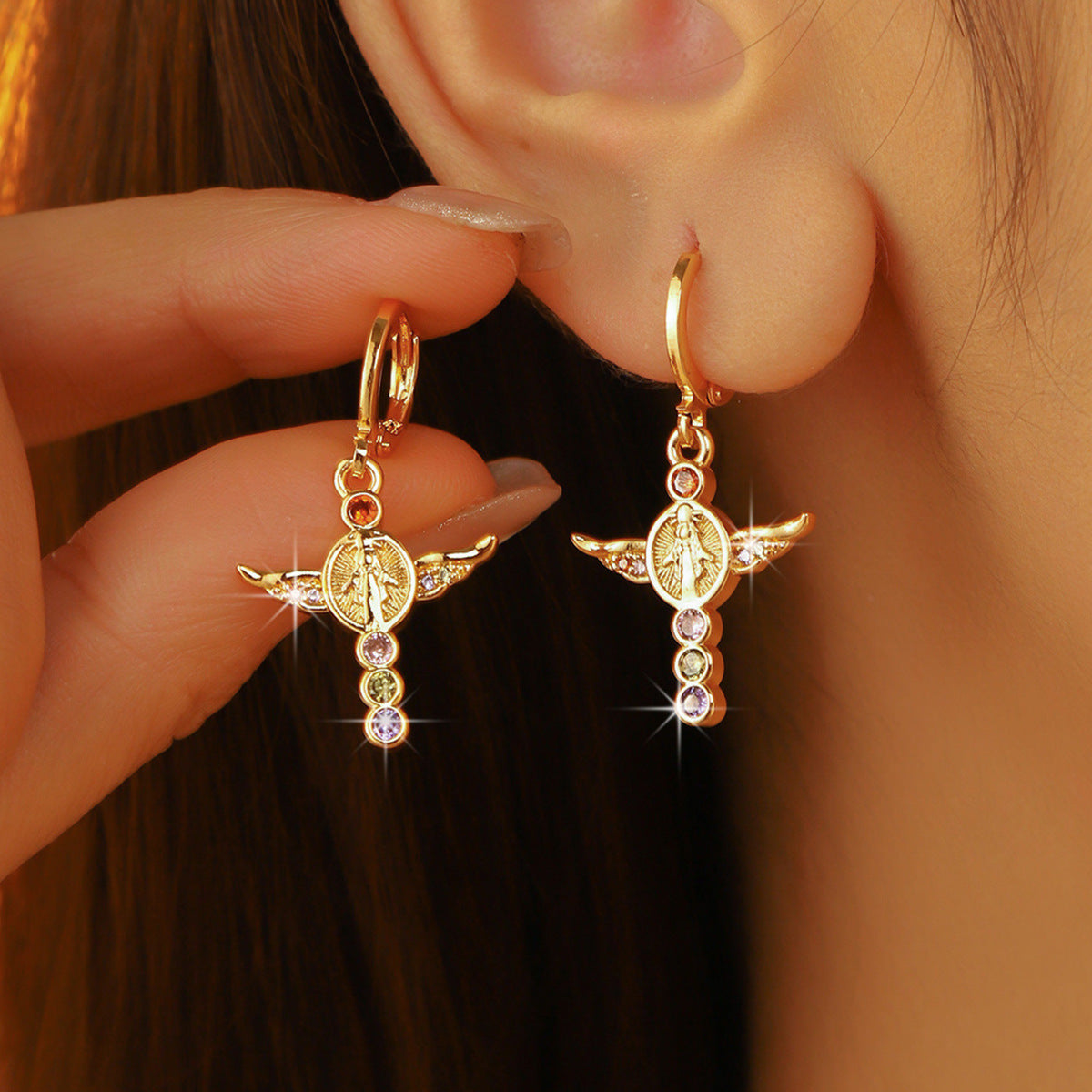 Choka, classic retro high-end luxury long ear buckle women, fashionable zircon earrings, versatile copper ear jewelry