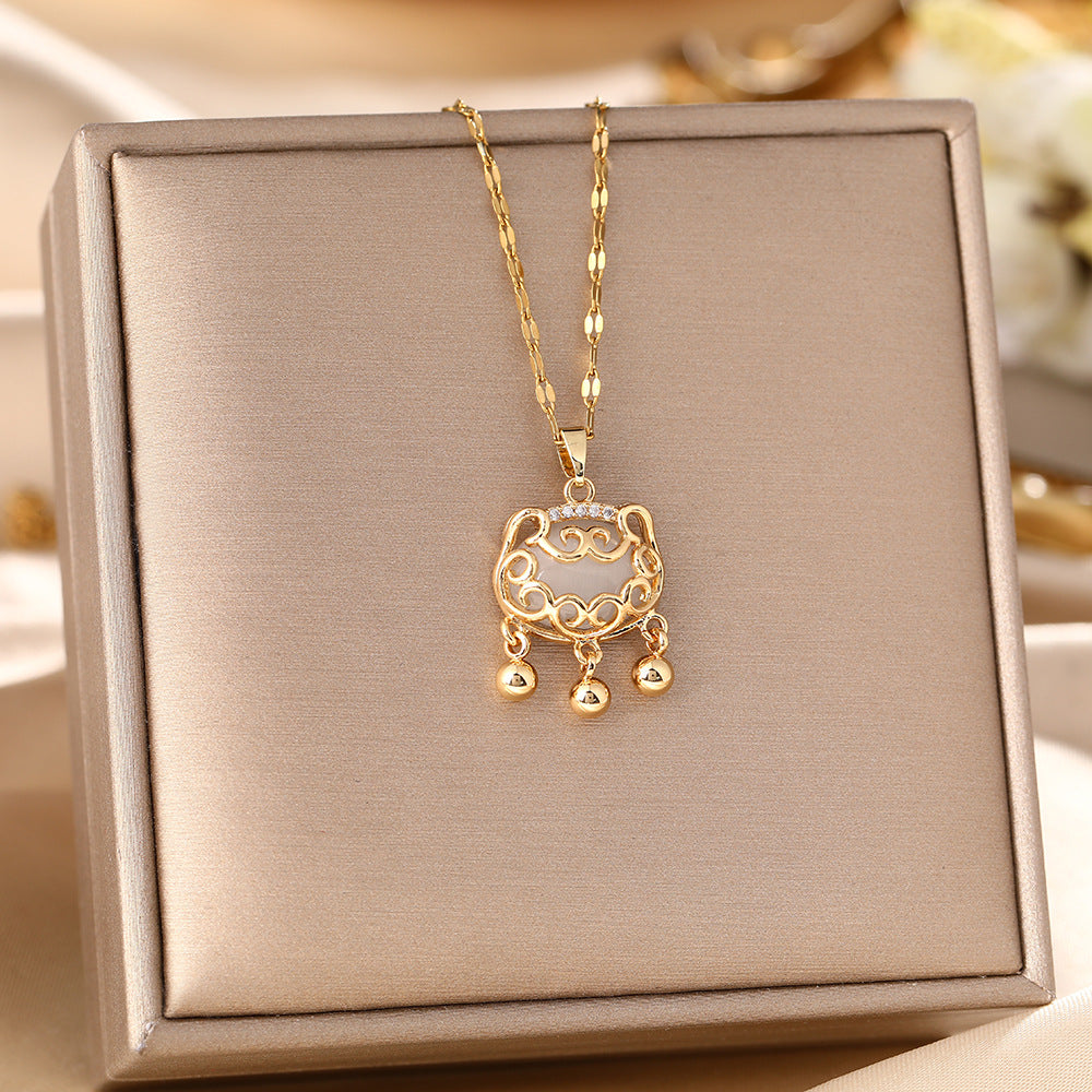 Ruyi Ping An Lock White Chalcedony Pendant Necklace Niche Women's New Clavicle Chain Light Luxury Simple Birthday Gift