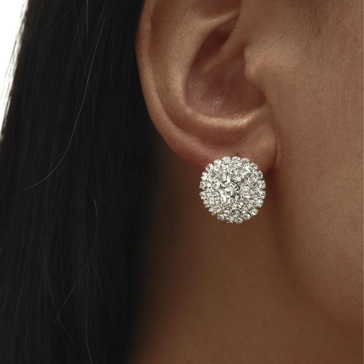 DINGKA explosive rhinestone geometric round women's earrings, a pair of versatile exquisite circles