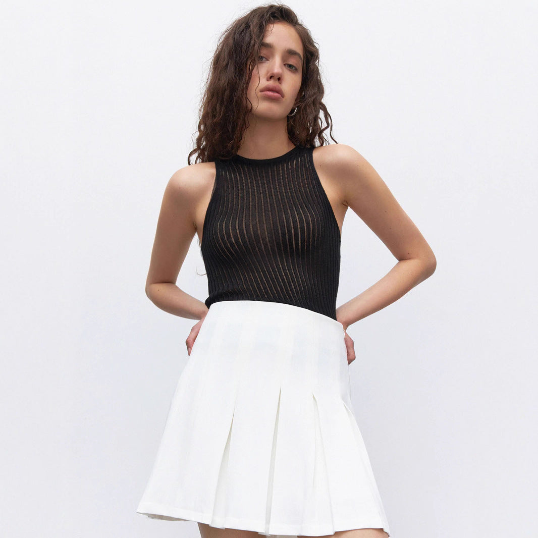 Knitted vest European and American summer sexy babes pit strip hollow vest slim sleeveless knitted top  t-shirts