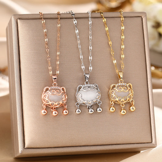 Ruyi Ping An Lock White Chalcedony Pendant Necklace Niche Women's New Clavicle Chain Light Luxury Simple Birthday Gift