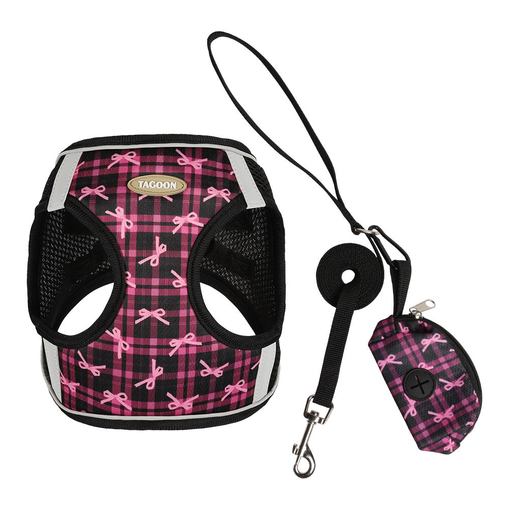 Cross-border popular cat traction rope, bow print cute cat chest and back anti-break free kitten traction rope spot  cat toy