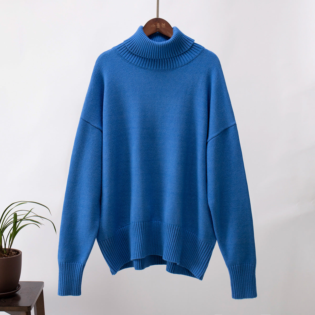 turtleneck sweater women's European, American autumn and winter loose sweater classic versatile solid color pullover sweater